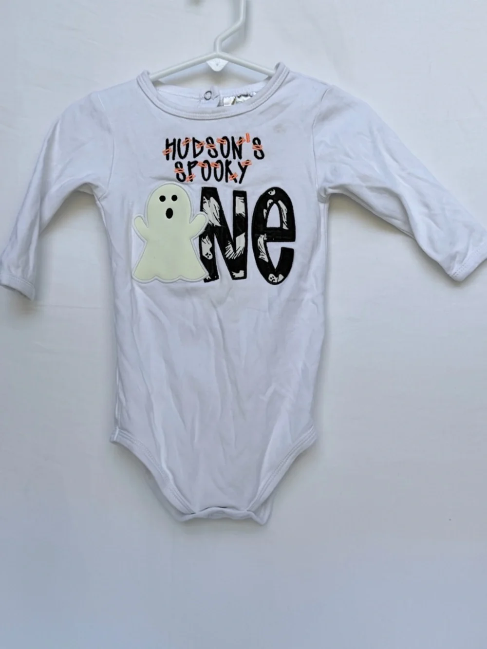 12 MTH White Ghost Graphic Long-Sleeve One-Piece Bodysuit